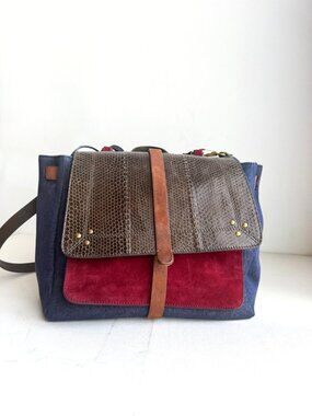 JEROME DREYFUSS Edouard handbag shoulder hand bag Suede Denim Snakeskin
